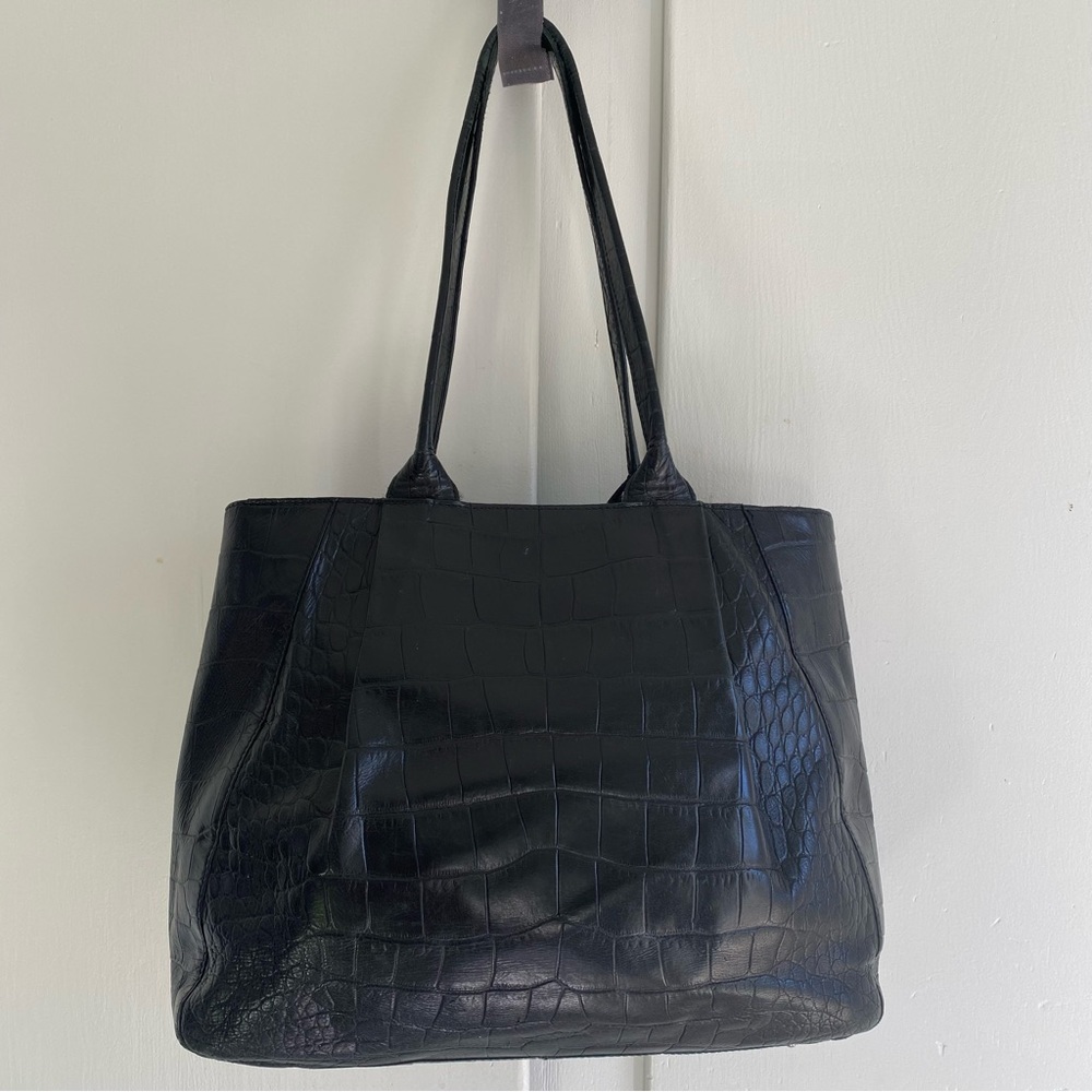 Furla Black Croc-Embossed Leather Tote Quiet Luxury Double Handle no discount